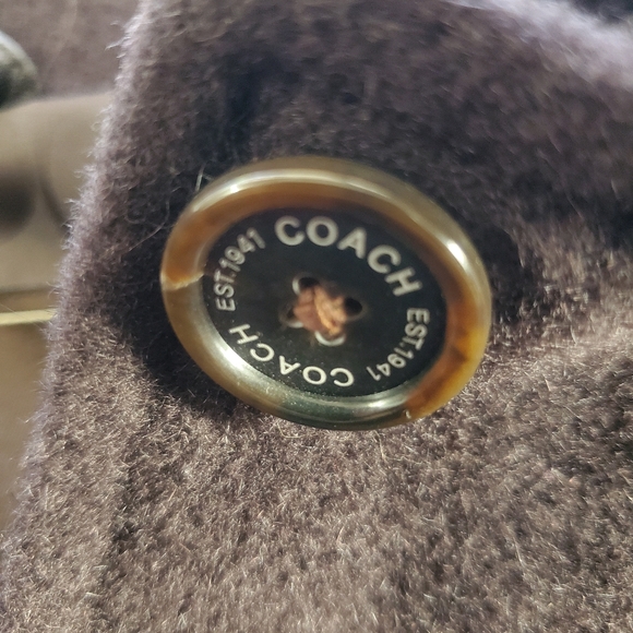 COACH Women's Size Medium Brown Wool/Mohair Blend Leather-Trim Coat - Picture 6 of 7